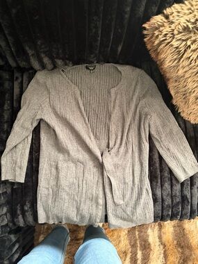 Talbots Gray Ribbed Open-Front Women’s Sweater Cardigan